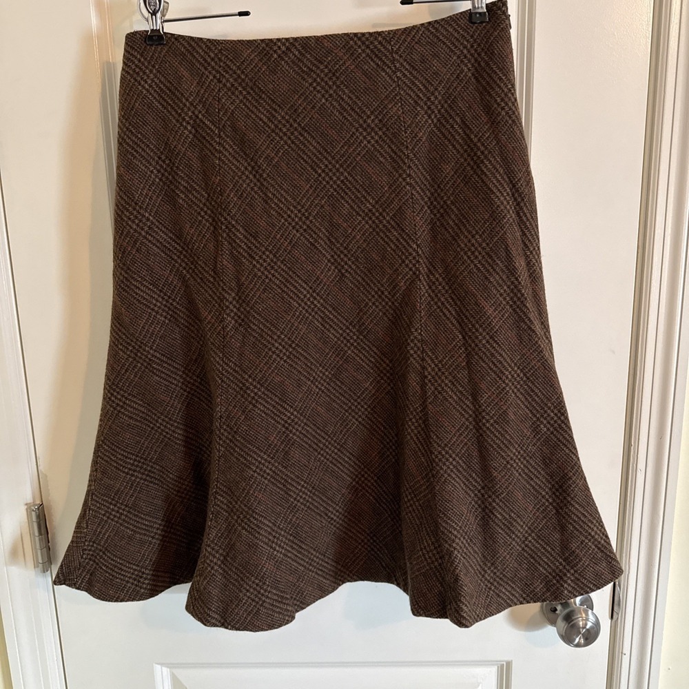 Women's Chaps‎ Wool Blend A Line Flare Midi Skirt Brown Sz 10 Workwear Preppy